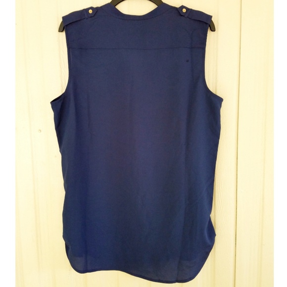 Sleeveless Blue Blouse V-Neck Top Shirt Work NWT - Picture 4 of 6